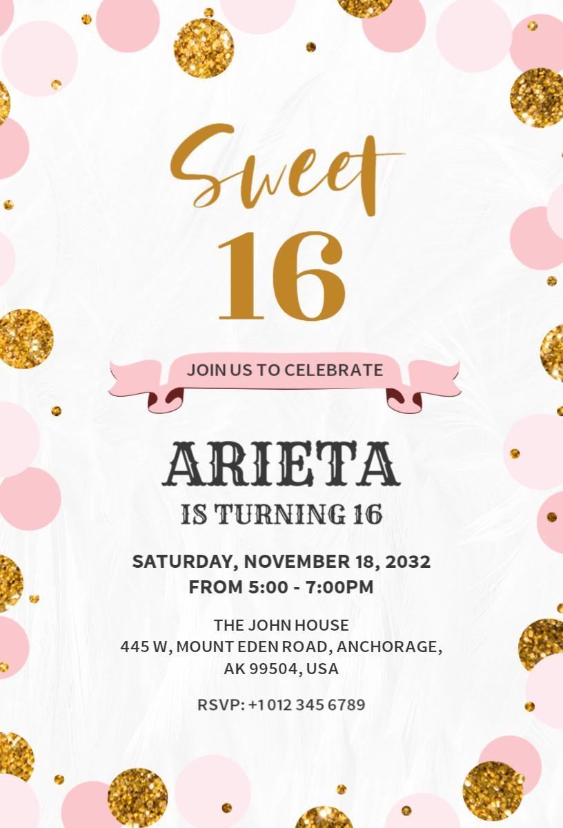 Glittery Pink Sweet 16 Birthday Celebration Invitation Template