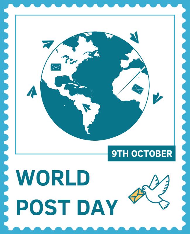Global Blue Postcard Design for World Post Day Poster Template