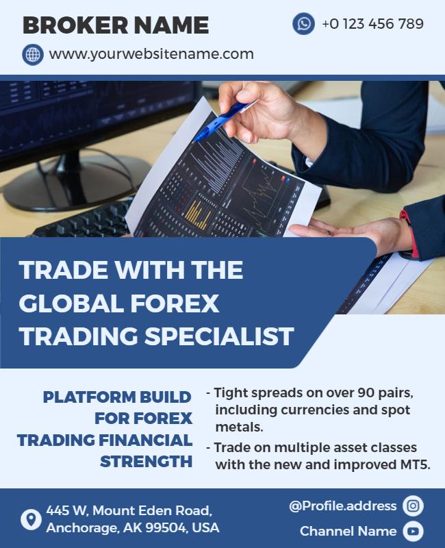 Professional Blue Forex Trading Specialist Services Flyer Template