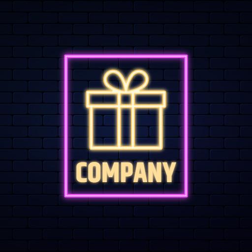 Glow Effect Gift Box and Company Name Neon Logo Template
