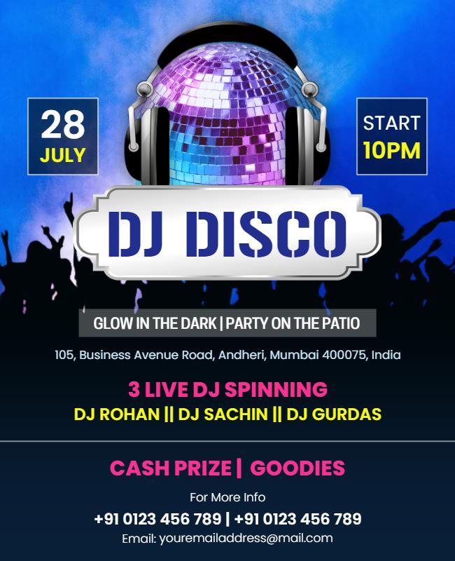 Glow in the Dark Disco Party Flyer Template