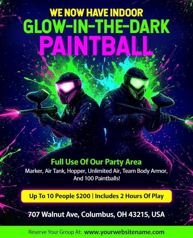 Glow-in-the-Dark Indoor Paintball Event Flyer Template