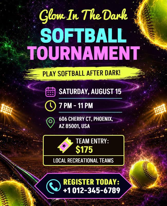 Glow in the Dark Softball Tournament Flyer Template
