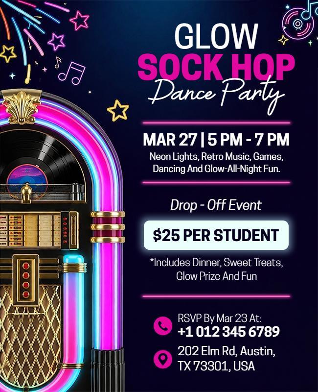 Glow Sock Hop Dance Party Flyer Template