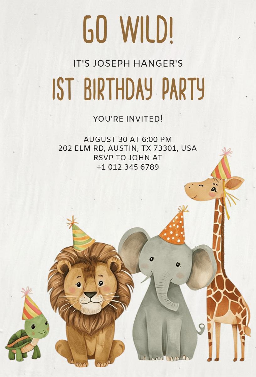 Go Wild Safari Animals Adventure Birthday Invitation Template