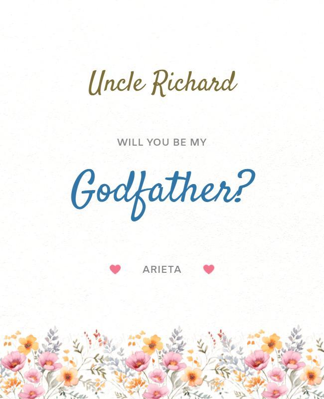 Godfather Invitation with Floral Design Flyer Template