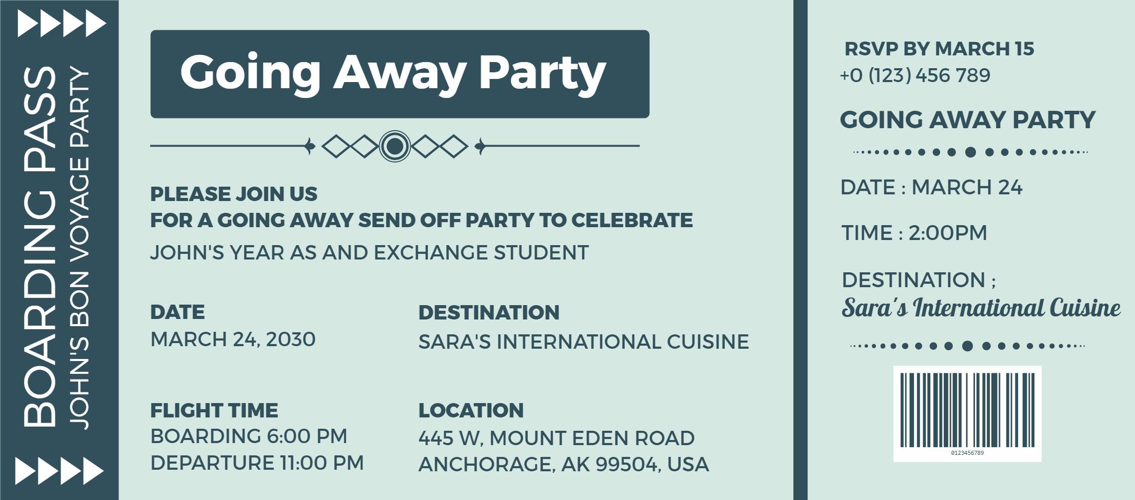 Going Away Adventure Travel Boarding Pass Invitation Template