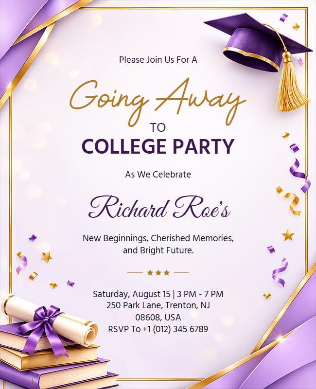 Going Away to Collage Party Invitation Flyer Template
