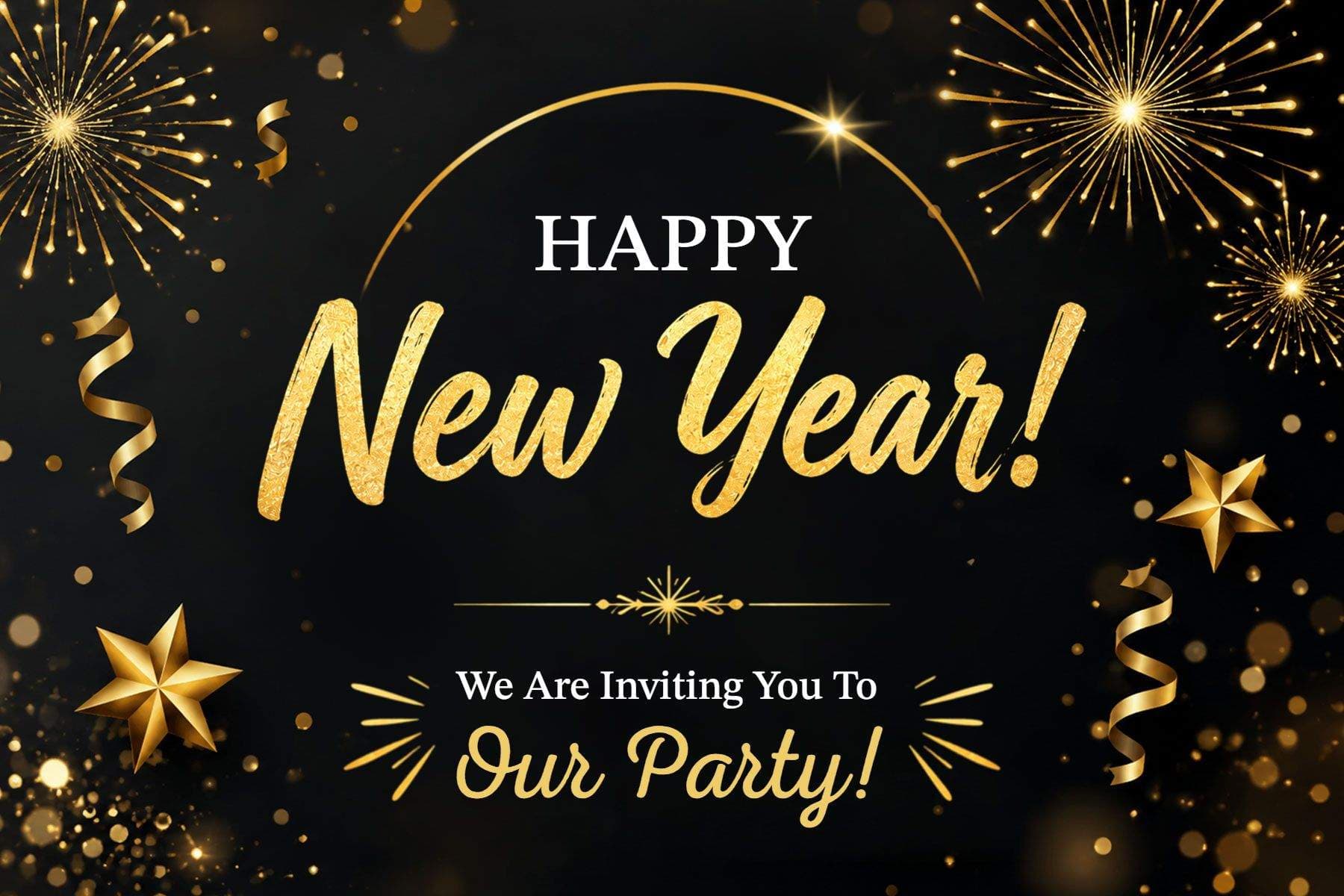 Gold and Black New Year Party Postcard Template