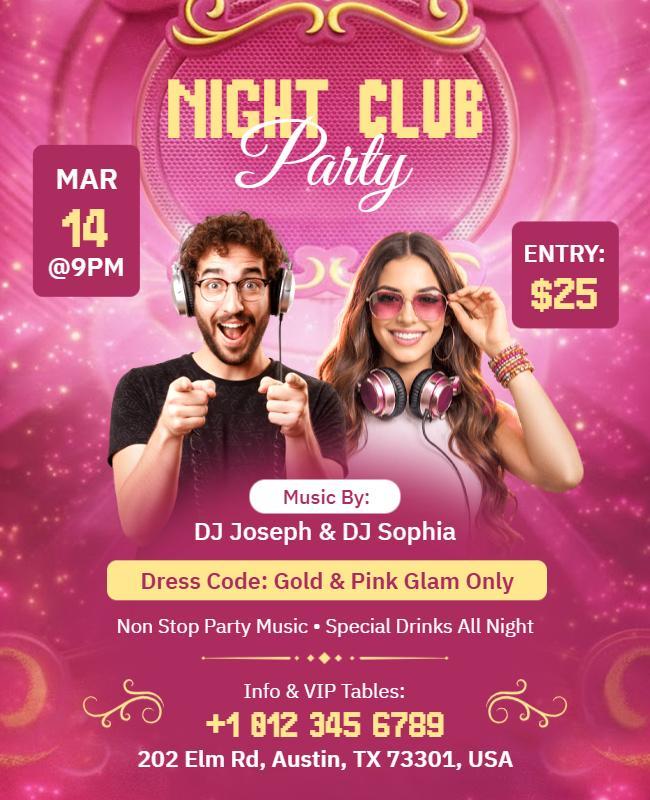 Gold and Pink Glam Themed Night Club Party Flyer Template