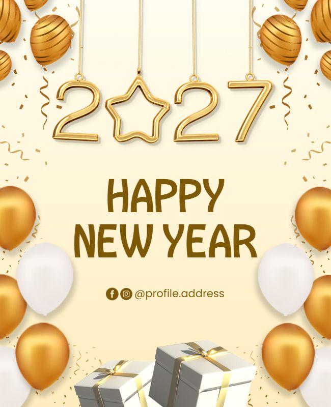 Gold Balloon and Gift New Year 2027 Celebration Flyer Template