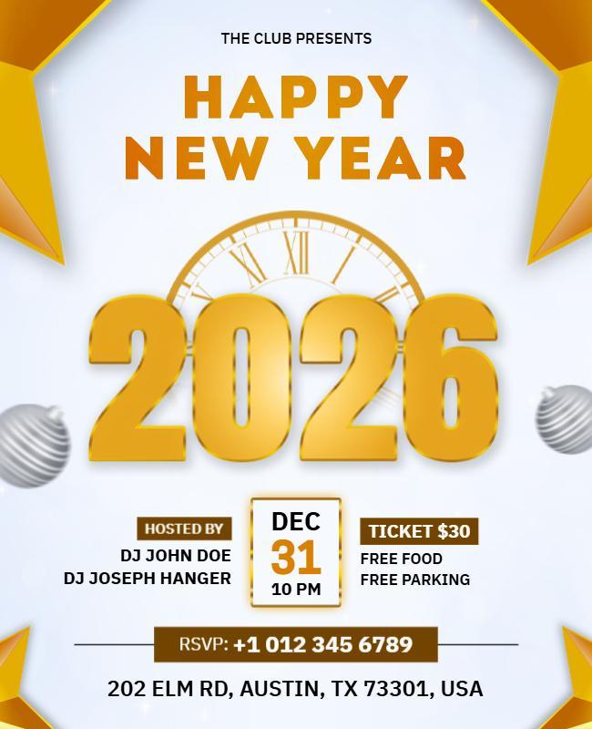 Gold Festive Happy New Year 2026 Celebration Flyer Template