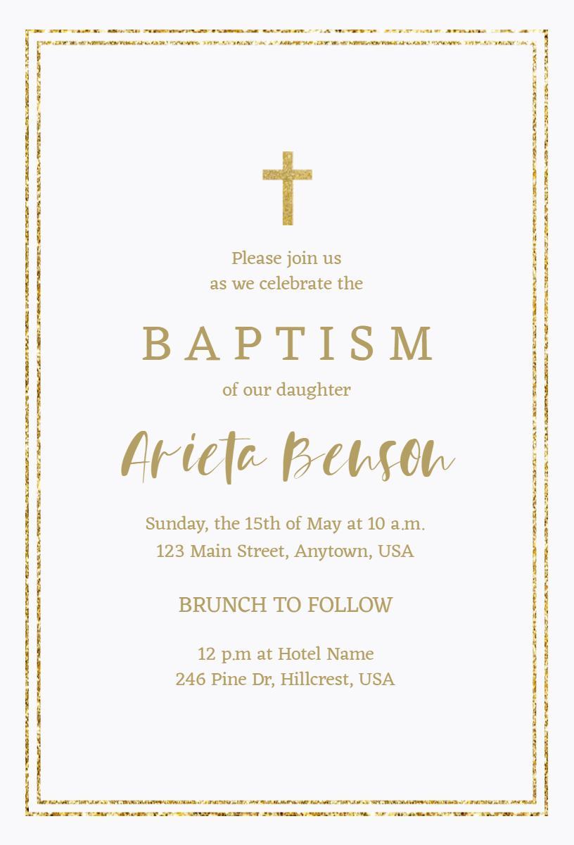 Gold Foil Elegant Daughter Baptism Celebration Invitation Template
