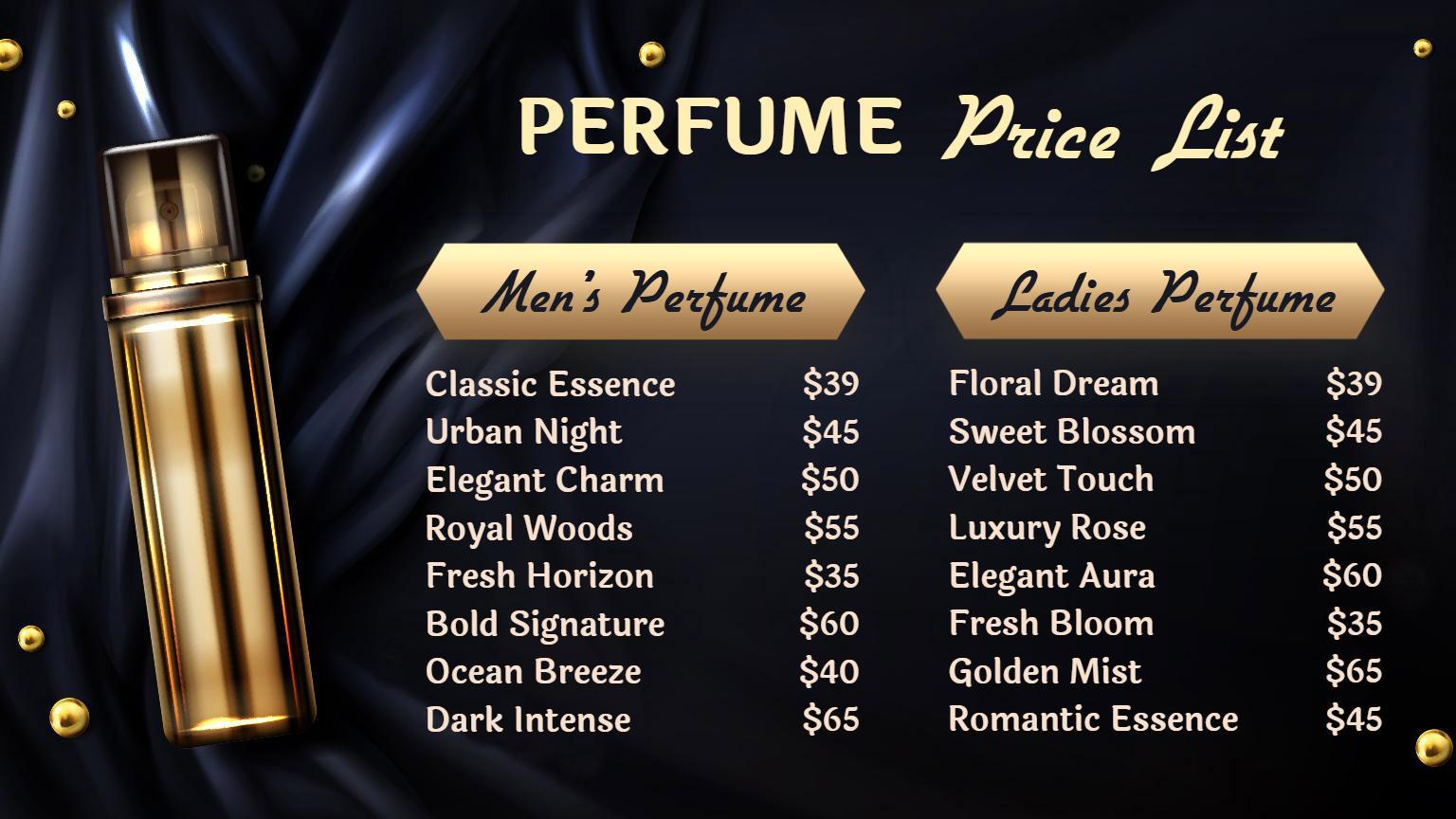 Gold Perfume Collection Price List Template