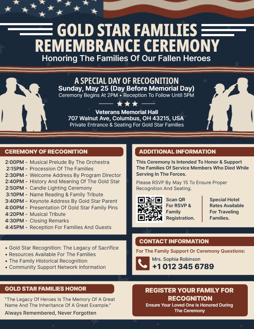 Gold Star Families Remembrance Ceremony Flyer Template