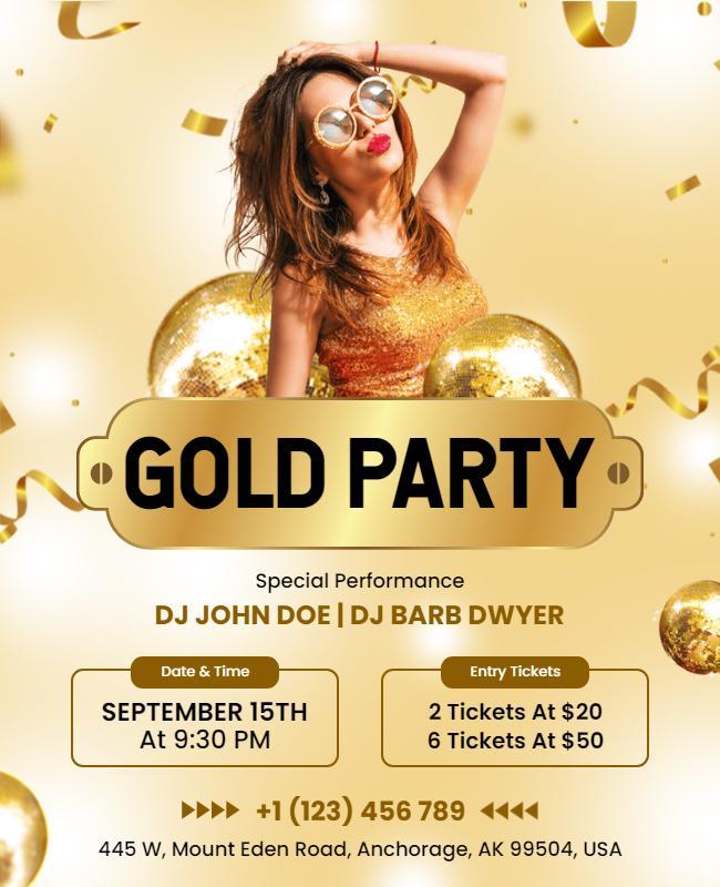 Gold Themed Dance Party Flyer Template