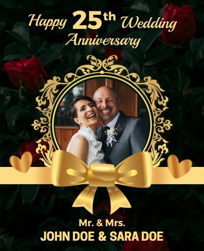 Golden 25th Wedding Anniversary Celebration Flyer Template