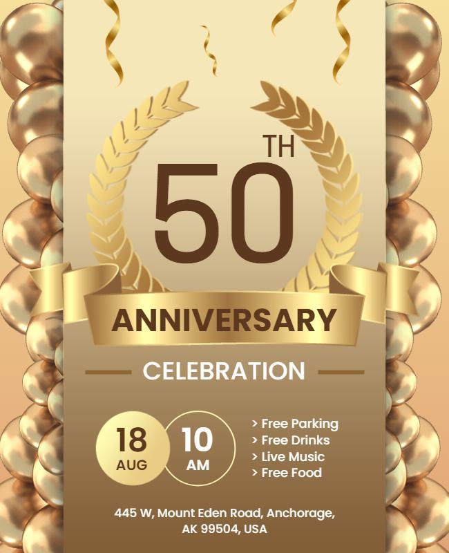 Golden 50th Anniversary Celebration Flyer Template