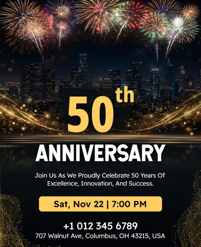Golden 50th Anniversary Celebration Poster Template