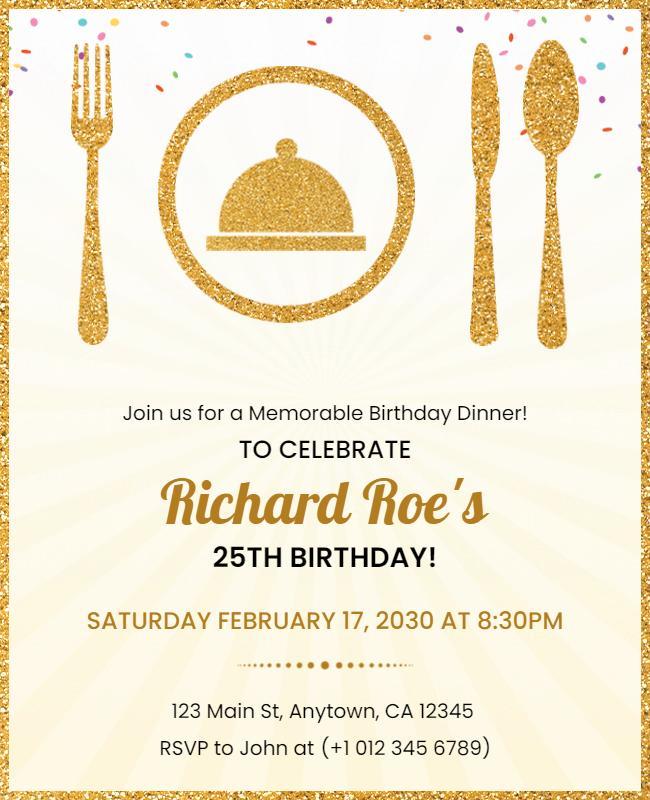 Golden Birthday Dinner Celebration Flyer Template