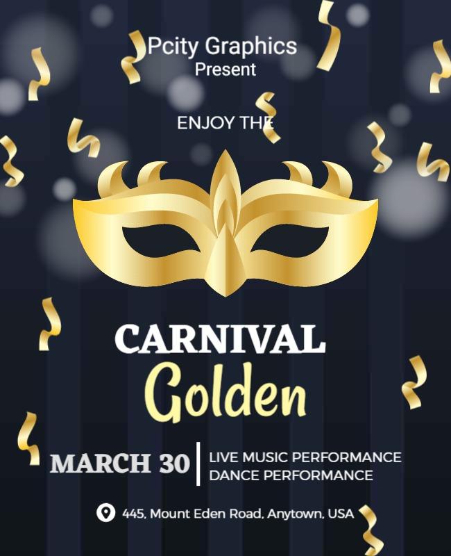 Golden Carnival Celebration with Live Music Performance Poster Template