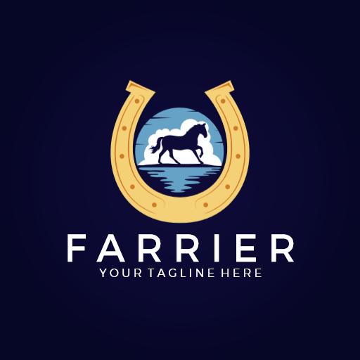 Golden Horseshoe with a Silhouette of a Horse Logo Template