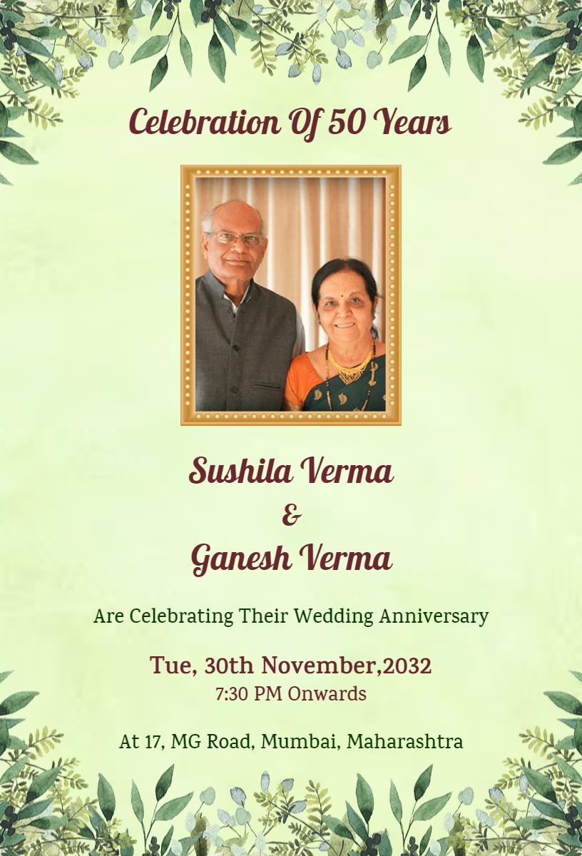 Golden Jubilee Celebration 50th Wedding Anniversary Invitation Template