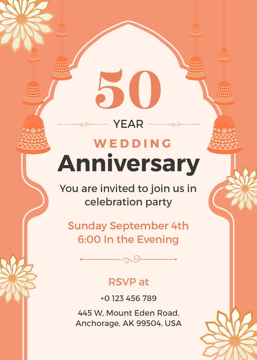 Golden Milestone 50th Wedding Anniversary Celebration Invitation Template