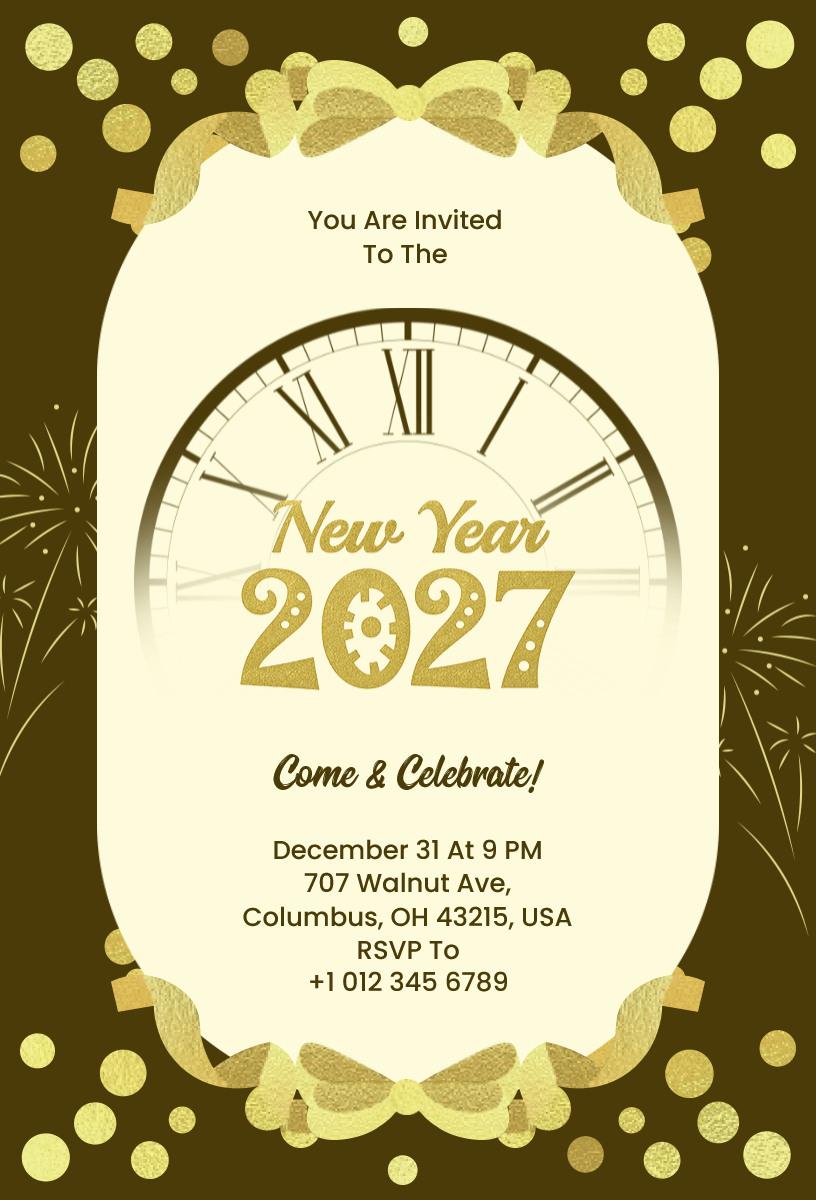 Golden New Year 2027 Celebration Invitation Template