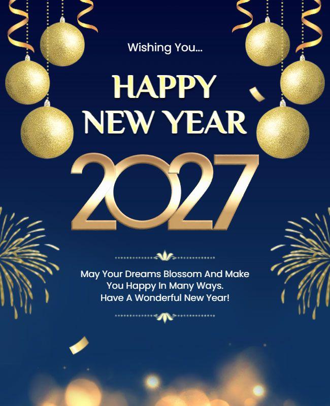 Golden Ornaments New Year 2027 Greeting Flyer Template