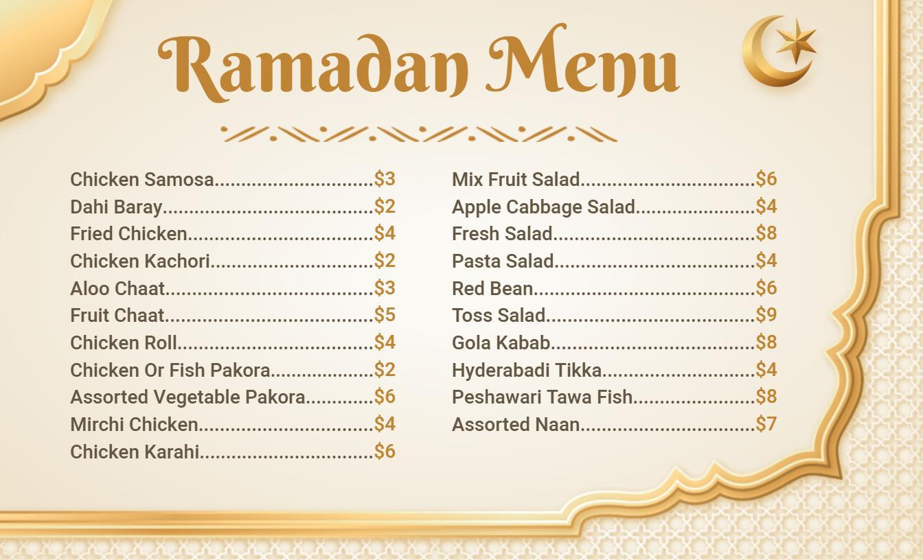 Golden Ornate Ramadan Festive Dining Options Menu Template