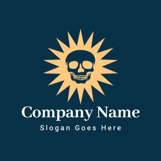 Golden Skull Surrounded by Radiant Sunburst Logo Template