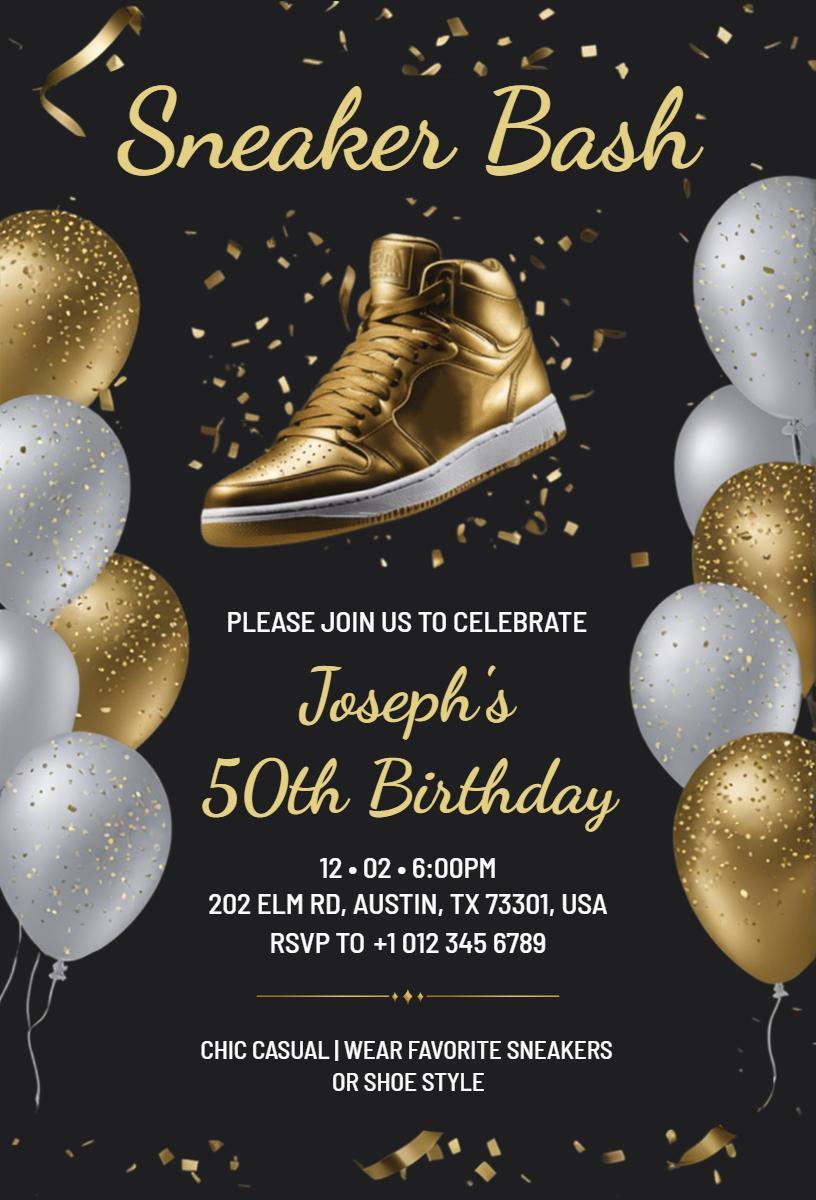 Golden Sneaker Bash 50th Birthday Celebration Invitation Template