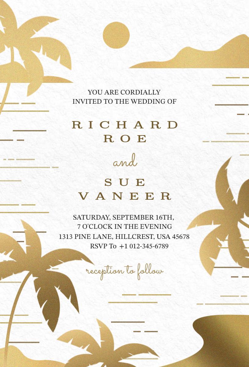 Golden Sunset Beach Wedding Ceremony Invitation Template