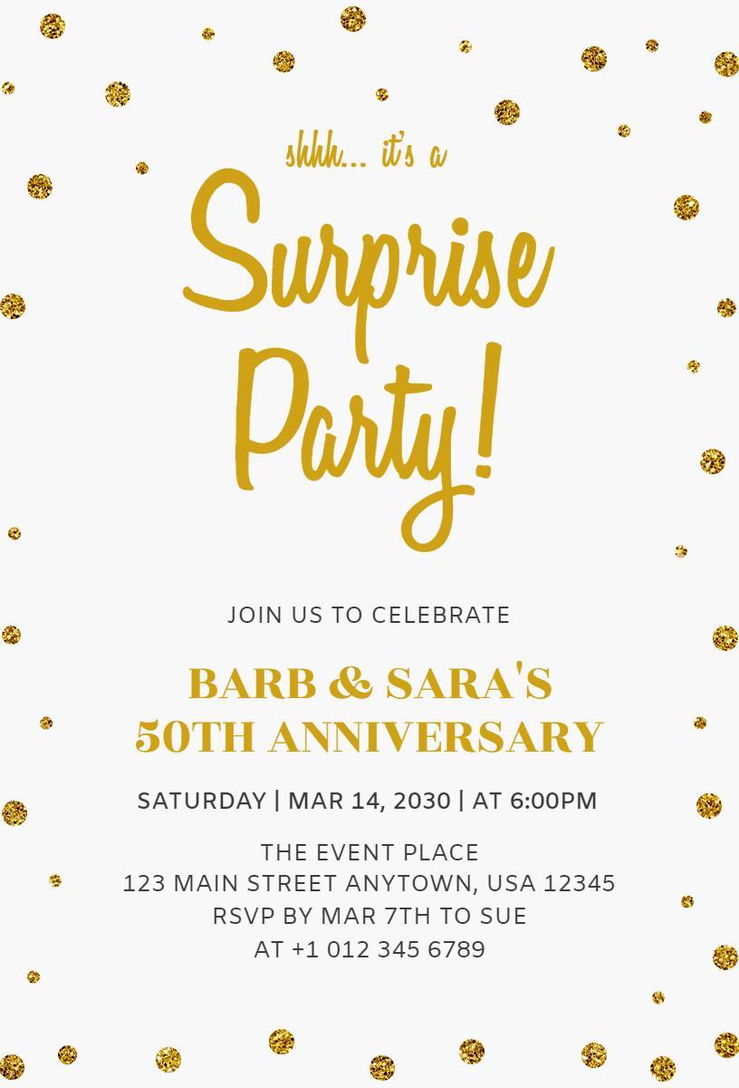 Golden Surprise 50th Anniversary Celebration Invitation Template