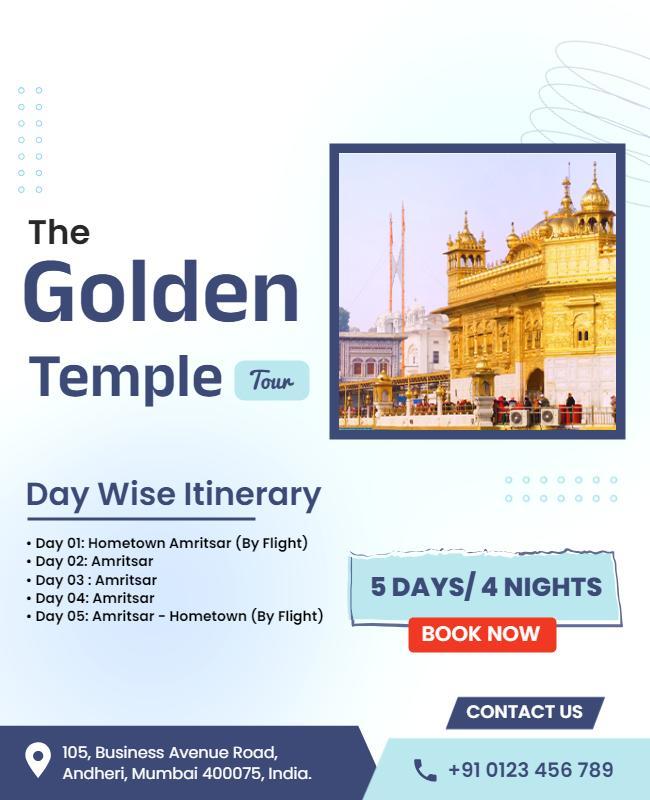 Golden Temple Tour Itinerary Details Flyer Template