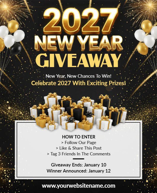 Golden Themed 2027 New Year Giveaway Flyer Template