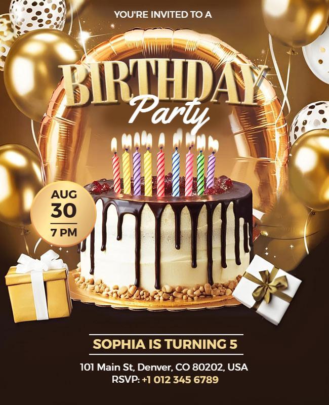 Golden Themed Birthday Party Flyer Template