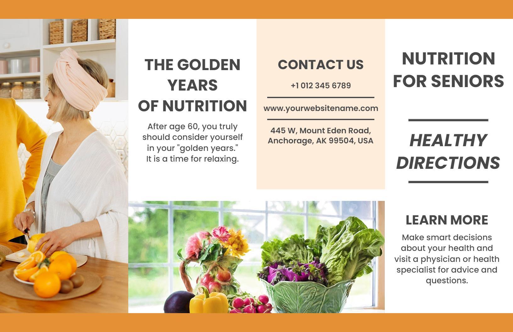 Golden Years Nutrition for Seniors Healthy Directions Brochure Template