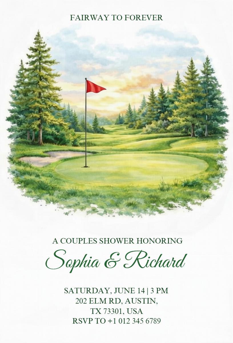 Golf-Themed Couples Shower Celebration Invitation Template