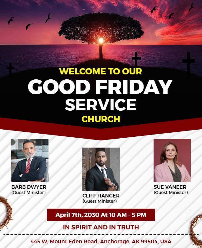 Elegant Red Good Friday Service Church Flyer Template