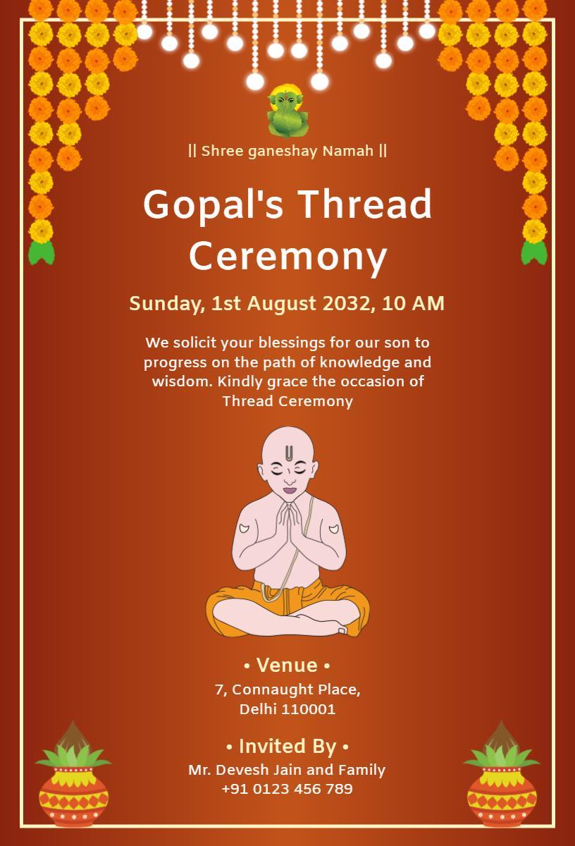 Gopal's Traditional Thread Ceremony Invitation Template