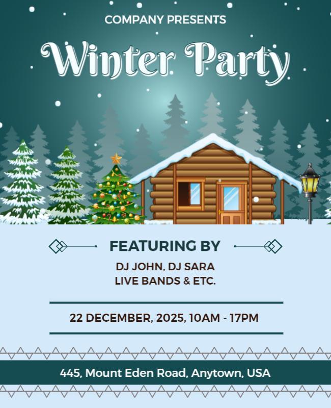 Gothic and Tropical Blue Winter Party Flyer Template