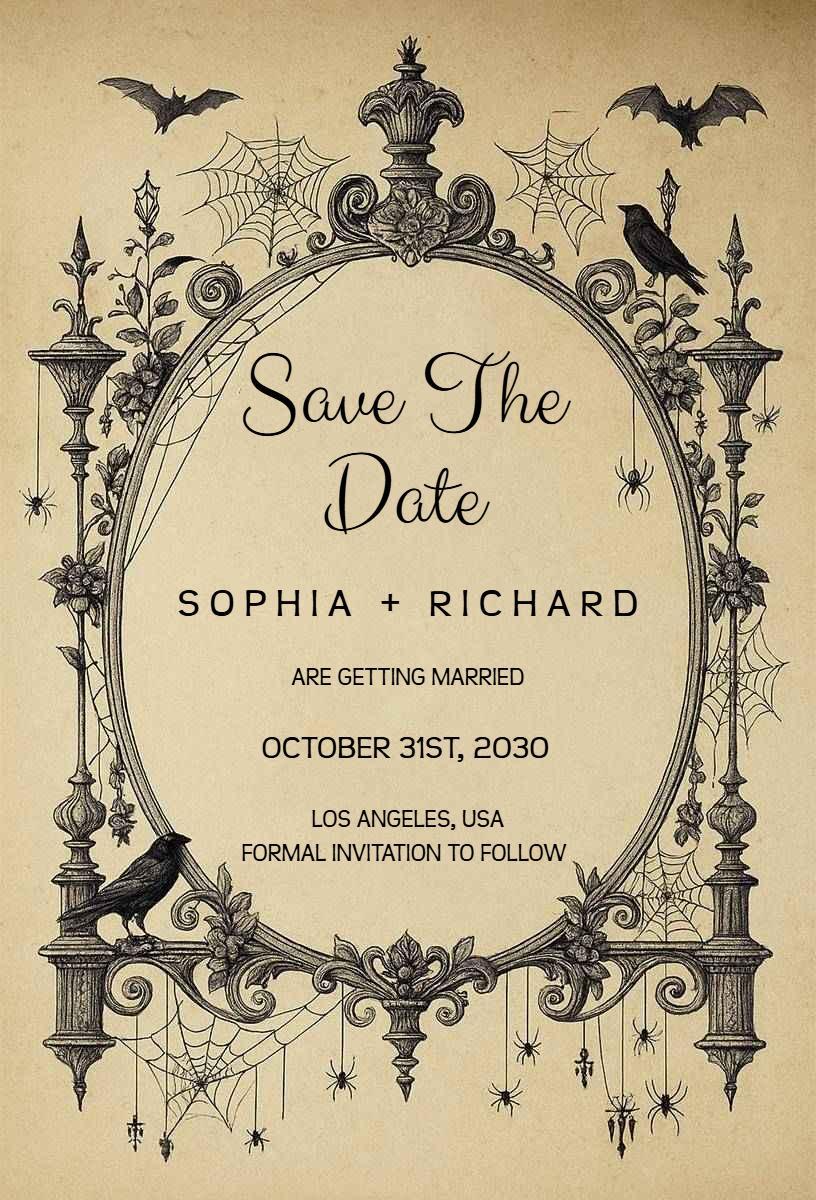 Gothic Elegance Halloween Wedding Celebration Invitation Template