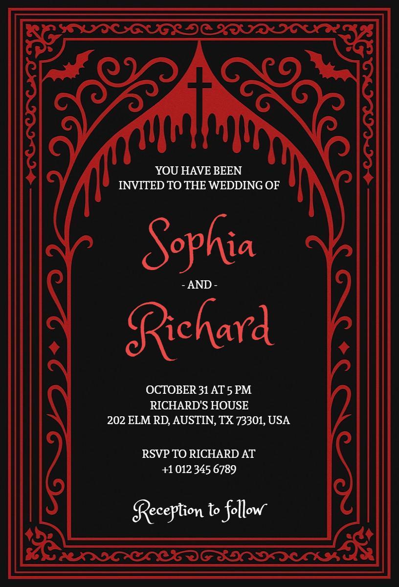 Gothic Red Halloween Wedding Celebration Invitation Template