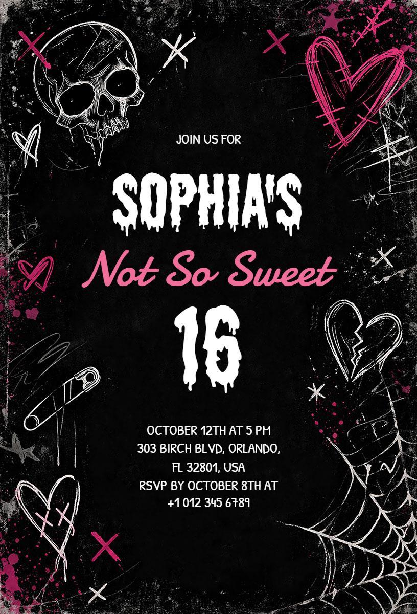 Gothic Rock Style Sweet 16 Birthday Celebration Invitation Template