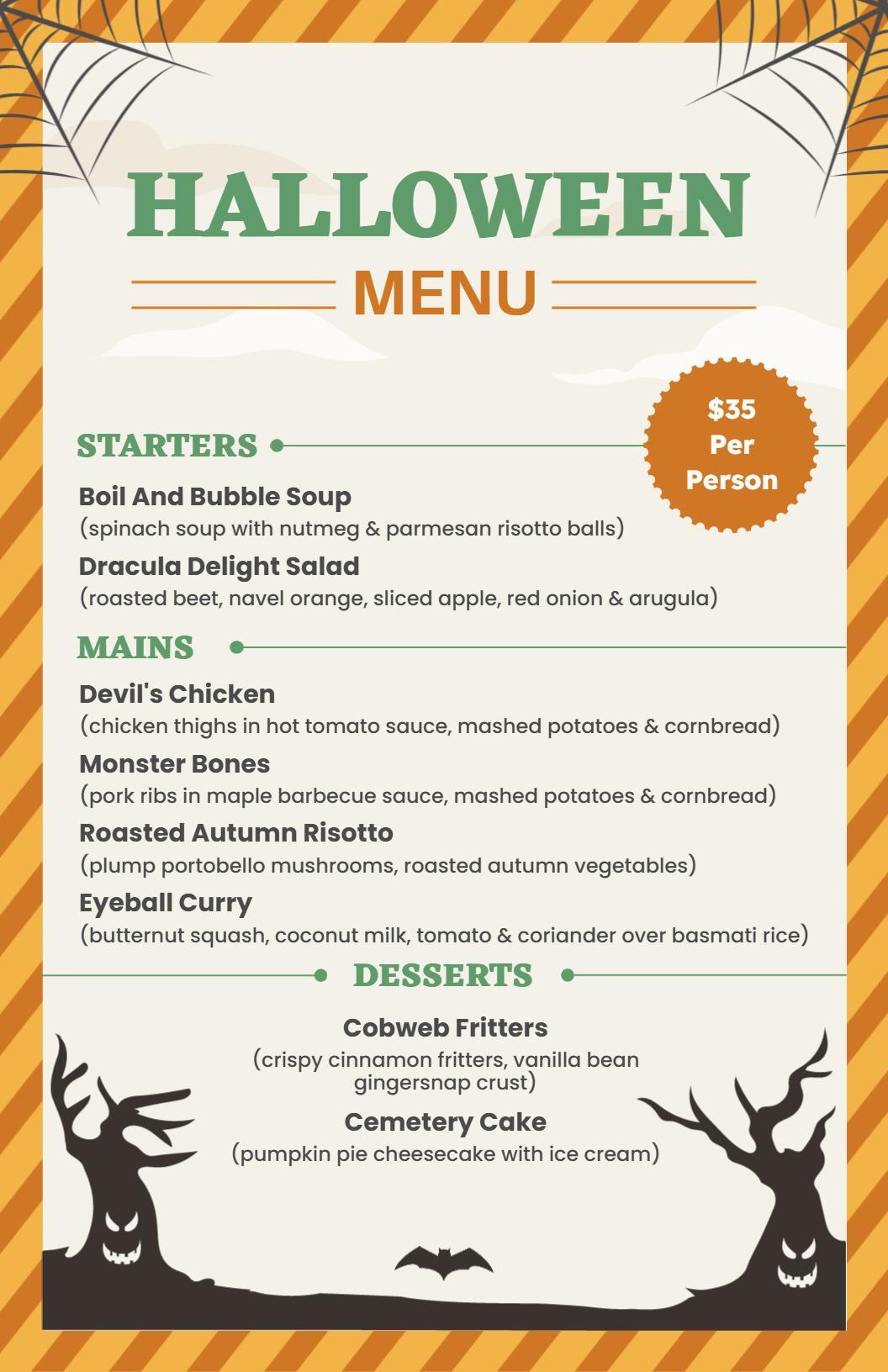 Gothic Silhouettes and Orange Tones Halloween Menu Template