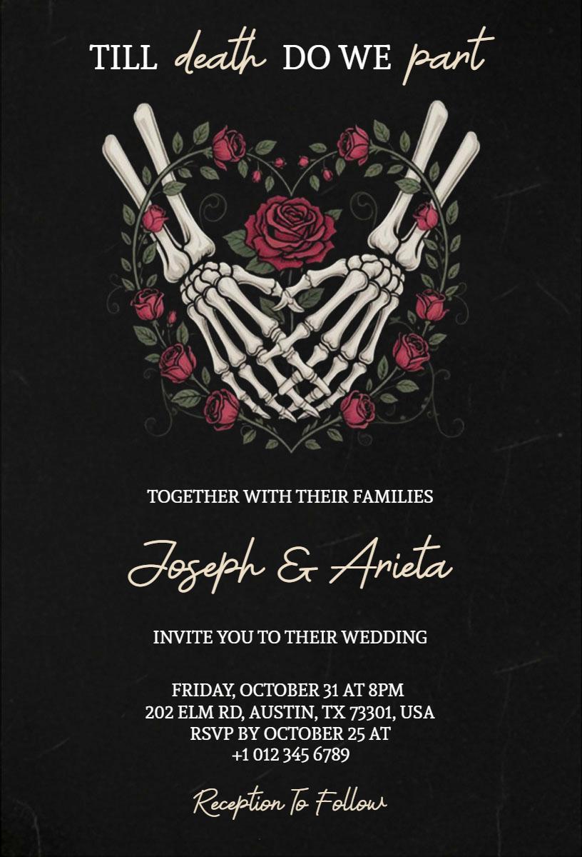 Gothic Skeletons Halloween Wedding Invitation Template