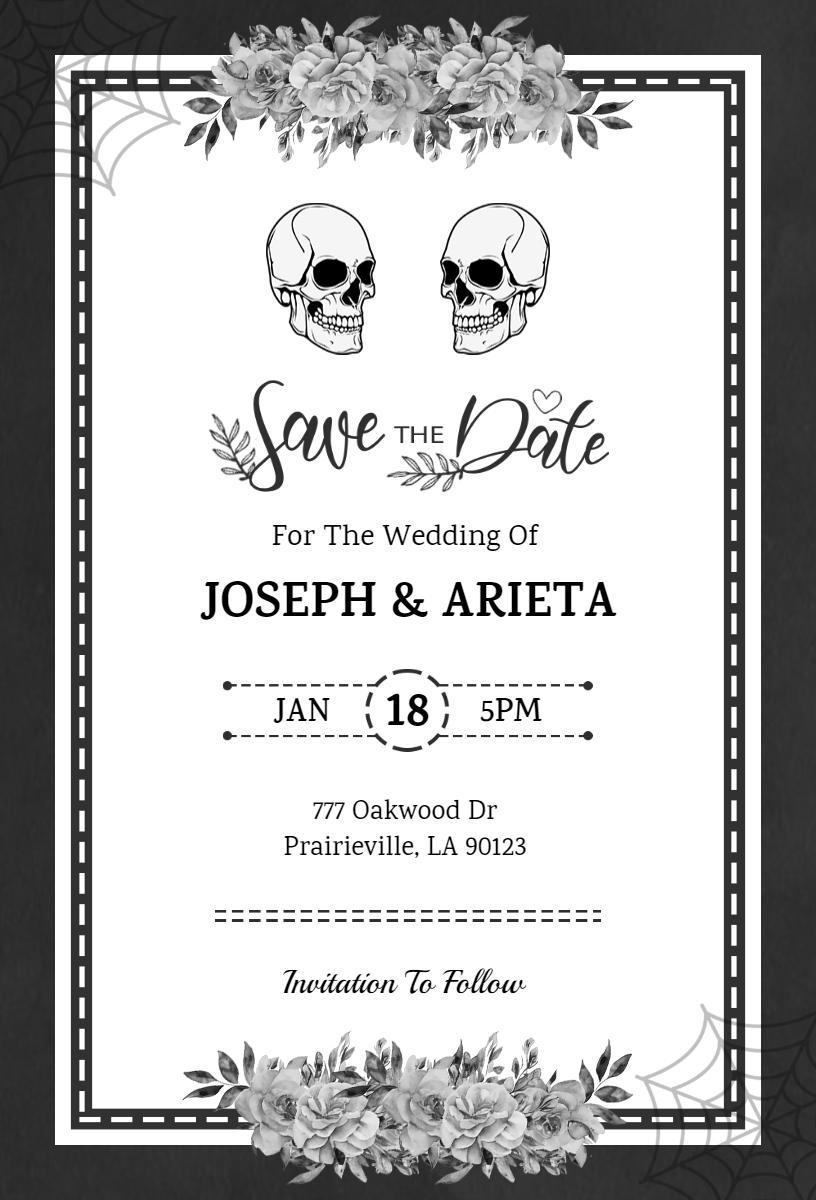 Gothic Skull Artistic Save The Date Wedding Invitation Template