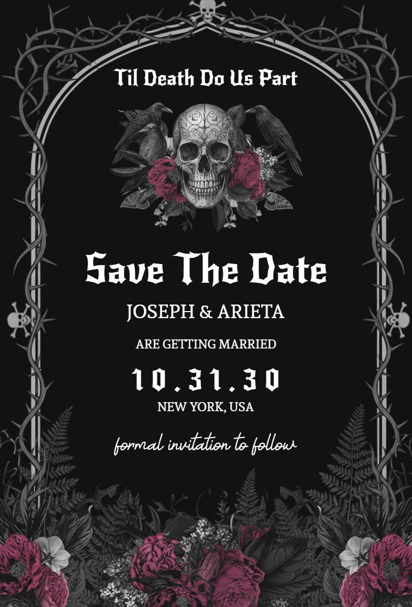 Gothic Skull Floral Halloween Wedding Ceremony Invitation Template